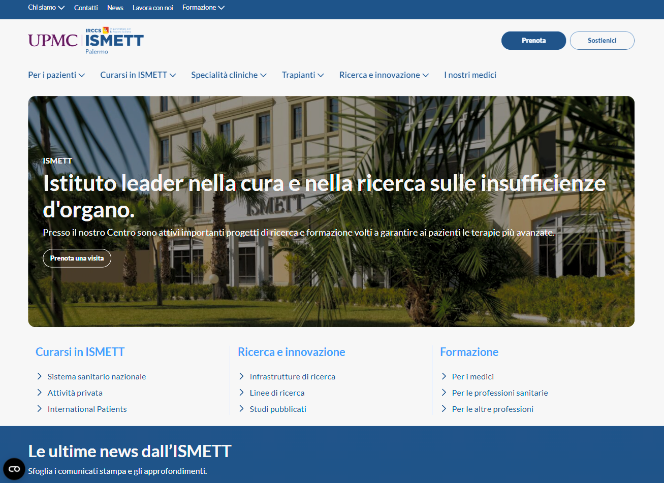 Sito web del centro ospedaliero ISMETT